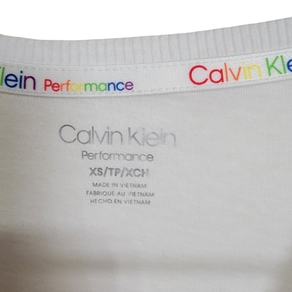 Calvin Klein Rainbow White Logo Crew Neck Muscle Tee Tank Top XS - Picture 3 of 6